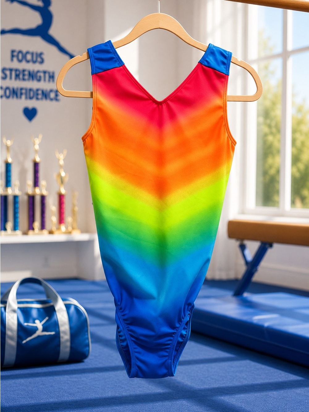 NWT GK Elite Spectrum Rainbow Chevron Gymnastics Leotard Adult Large Dance